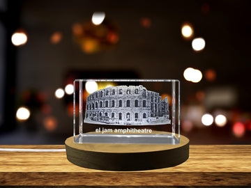Exquisite 3D Engraved Crystal Sculpture of El Jam Amphitheatre in Morocco