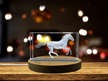 High-Quality Photo Printing & Personalized Gifts - Akhal-Teke Horse 3D Engraved Crystal Gift | Golden Horse Crystal Statue | FreezePIX