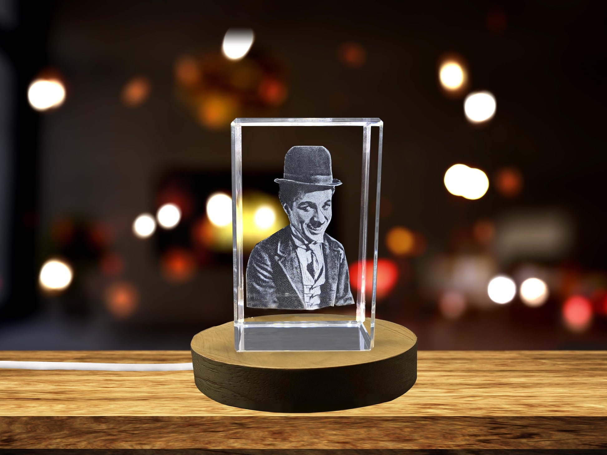High-Quality Photo Printing & Personalized Gifts - Charlie Chaplin 3D Engraved Crystal - The Eternal Tramp Immortalized in Crystal | FreezePIX