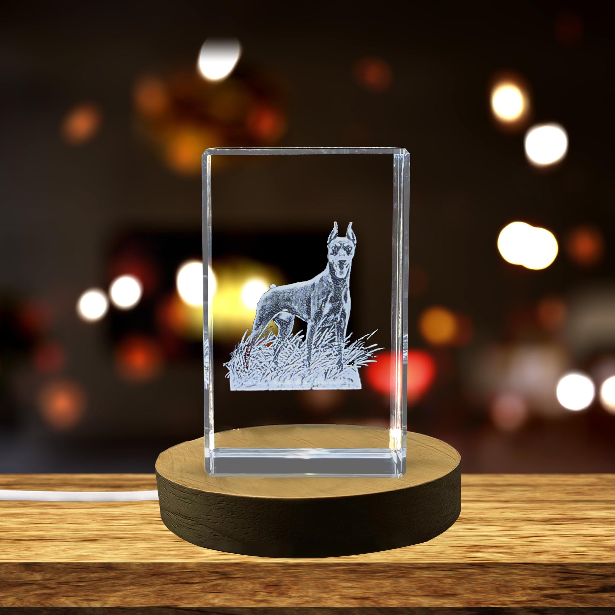 High-Quality Photo Printing & Personalized Gifts - Noble Protector: 3D Engraved Crystal Dobermann | FreezePIX