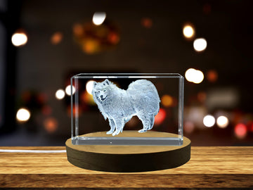 Fluffy Joy: 3D Engraved Crystal Samoyed