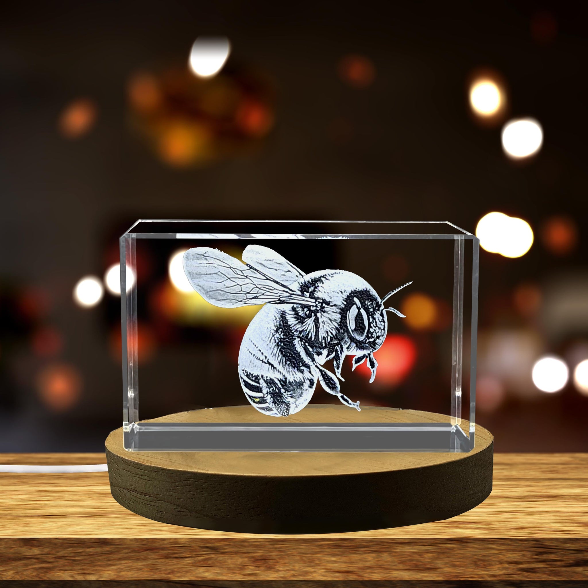 High-Quality Photo Printing & Personalized Gifts - Vivid Bumble Bee Engraved Crystal Statue | Unique Bee Decor and Gift Idea | FreezePIX