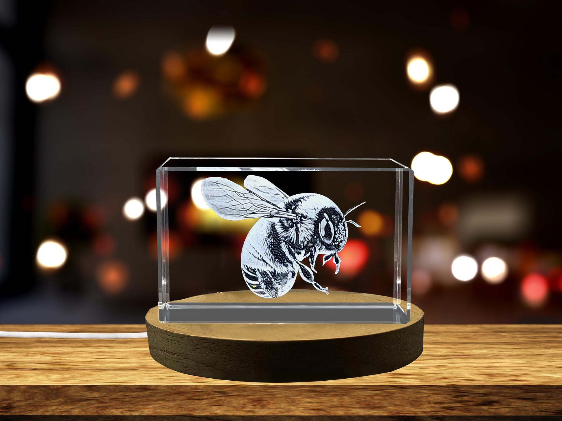 High-Quality Photo Printing & Personalized Gifts - Vivid Bumble Bee Engraved Crystal Statue | Unique Bee Decor and Gift Idea | FreezePIX