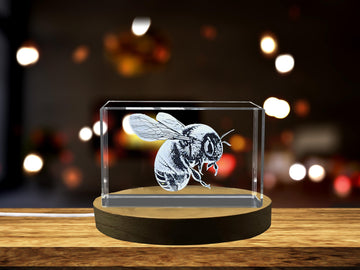 High-Quality Photo Printing & Personalized Gifts - Vivid Bumble Bee Engraved Crystal Statue | Unique Bee Decor and Gift Idea | FreezePIX