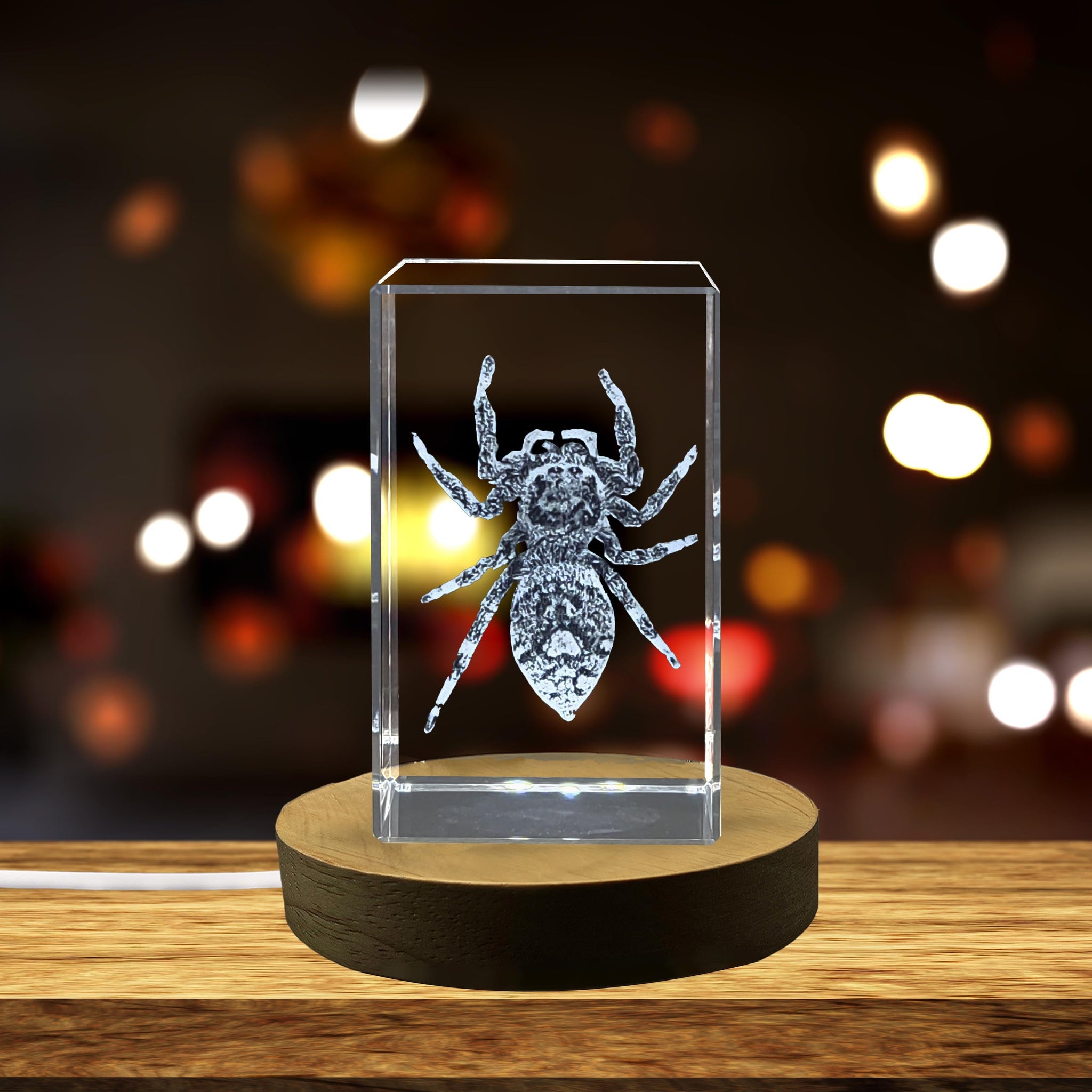 High-Quality Photo Printing & Personalized Gifts - Beautiful 3D Engraved Crystal with Jumping Spider Design | FreezePIX