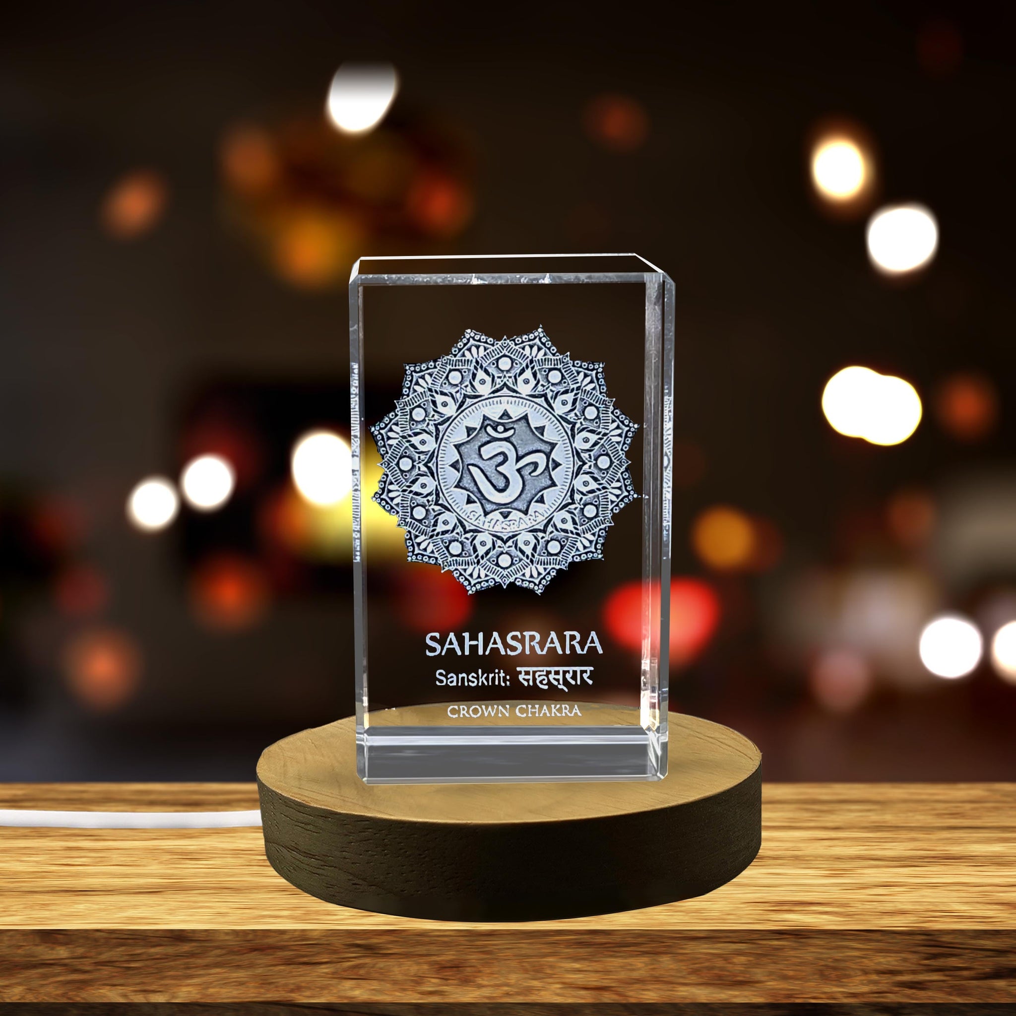 High-Quality Photo Printing & Personalized Gifts - Crown Chakra Crystal with 3D Engraved Seventh Chakra Symbol, Spiritual Stone for Meditation | FreezePIX