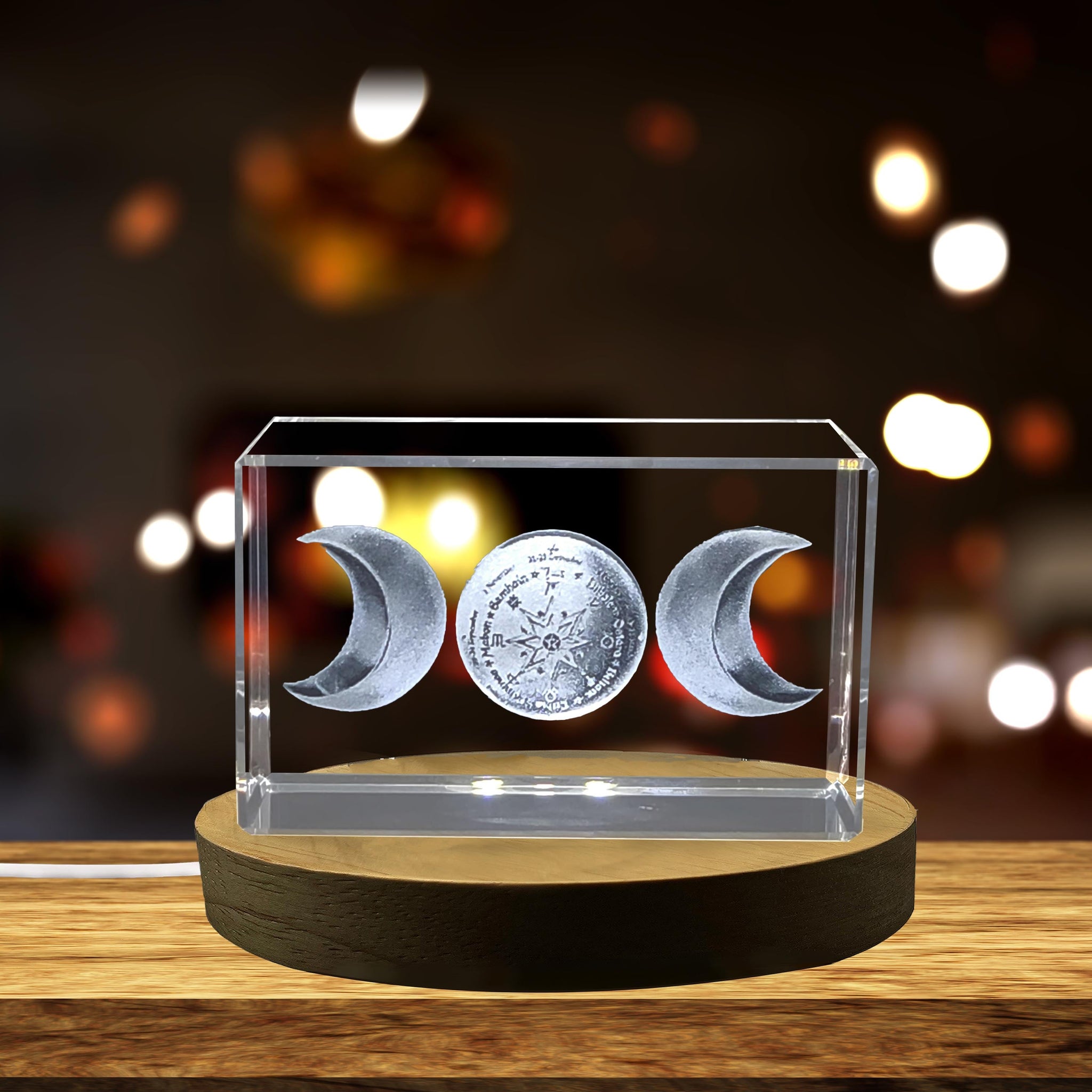 High-Quality Photo Printing & Personalized Gifts - Elegant Triple Moon Symbol Engraved Crystal Sculpture Gift | FreezePIX