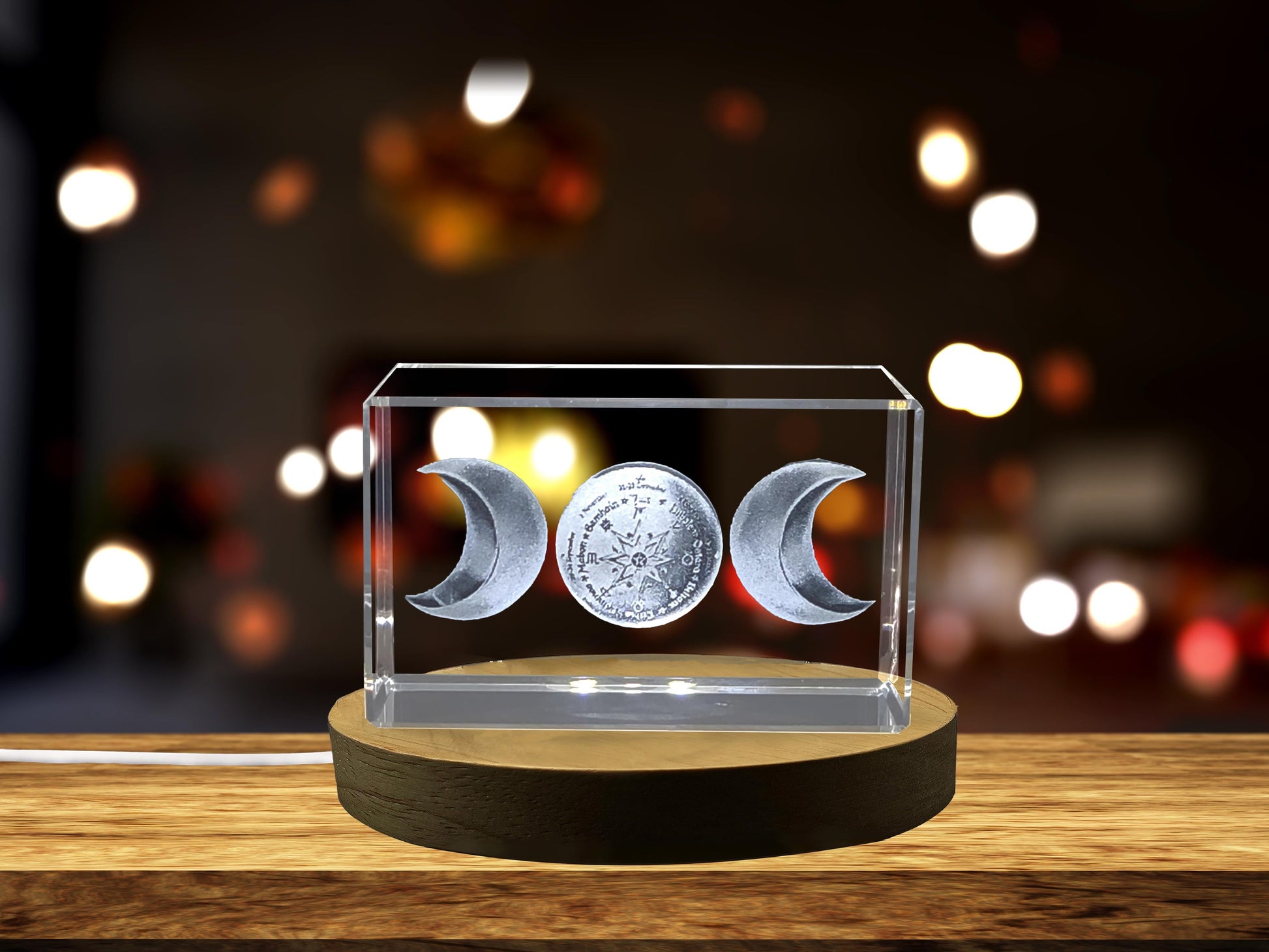 High-Quality Photo Printing & Personalized Gifts - Elegant Triple Moon Symbol Engraved Crystal Sculpture Gift | FreezePIX