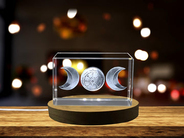 Elegant Triple Moon Symbol Engraved Crystal Sculpture Gift