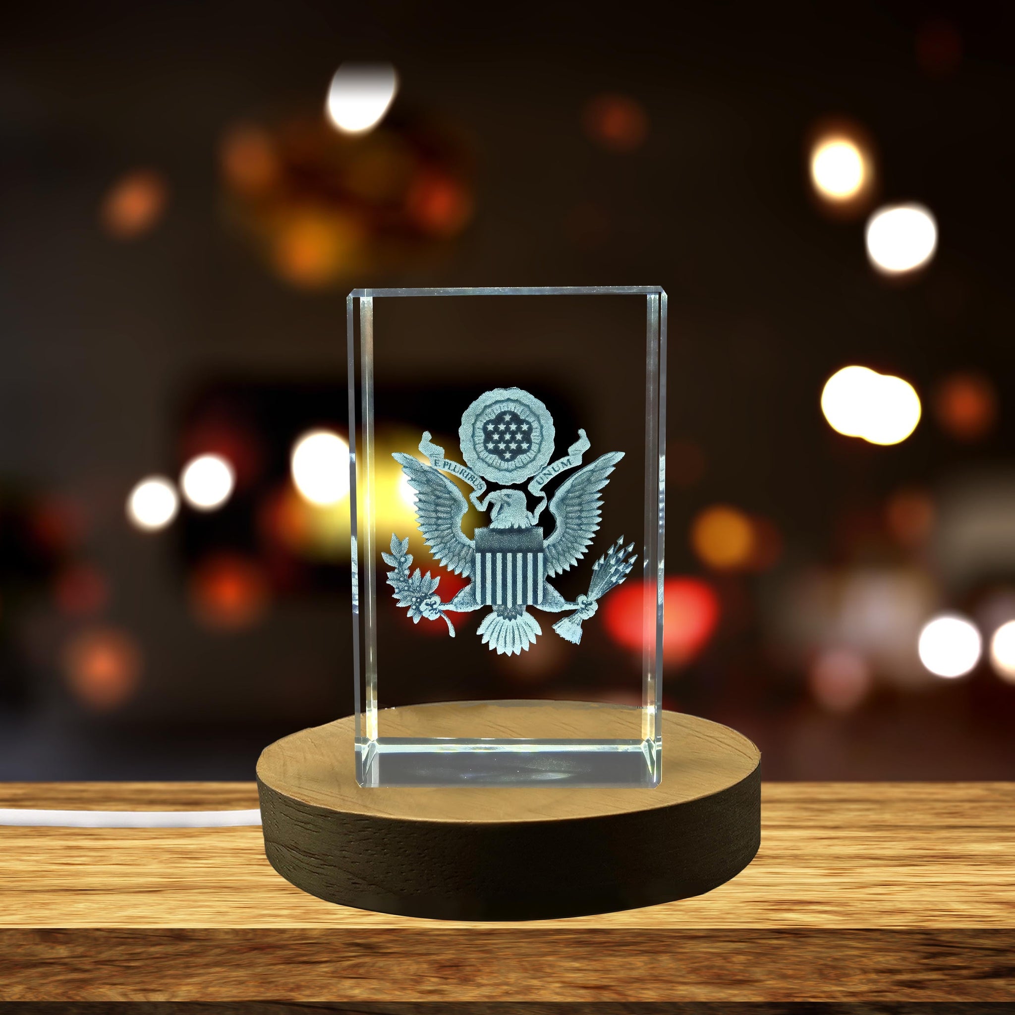 High-Quality Photo Printing & Personalized Gifts - USA Flag Coat of Arms 3D Engraved Crystal Keepsake Gift | FreezePIX
