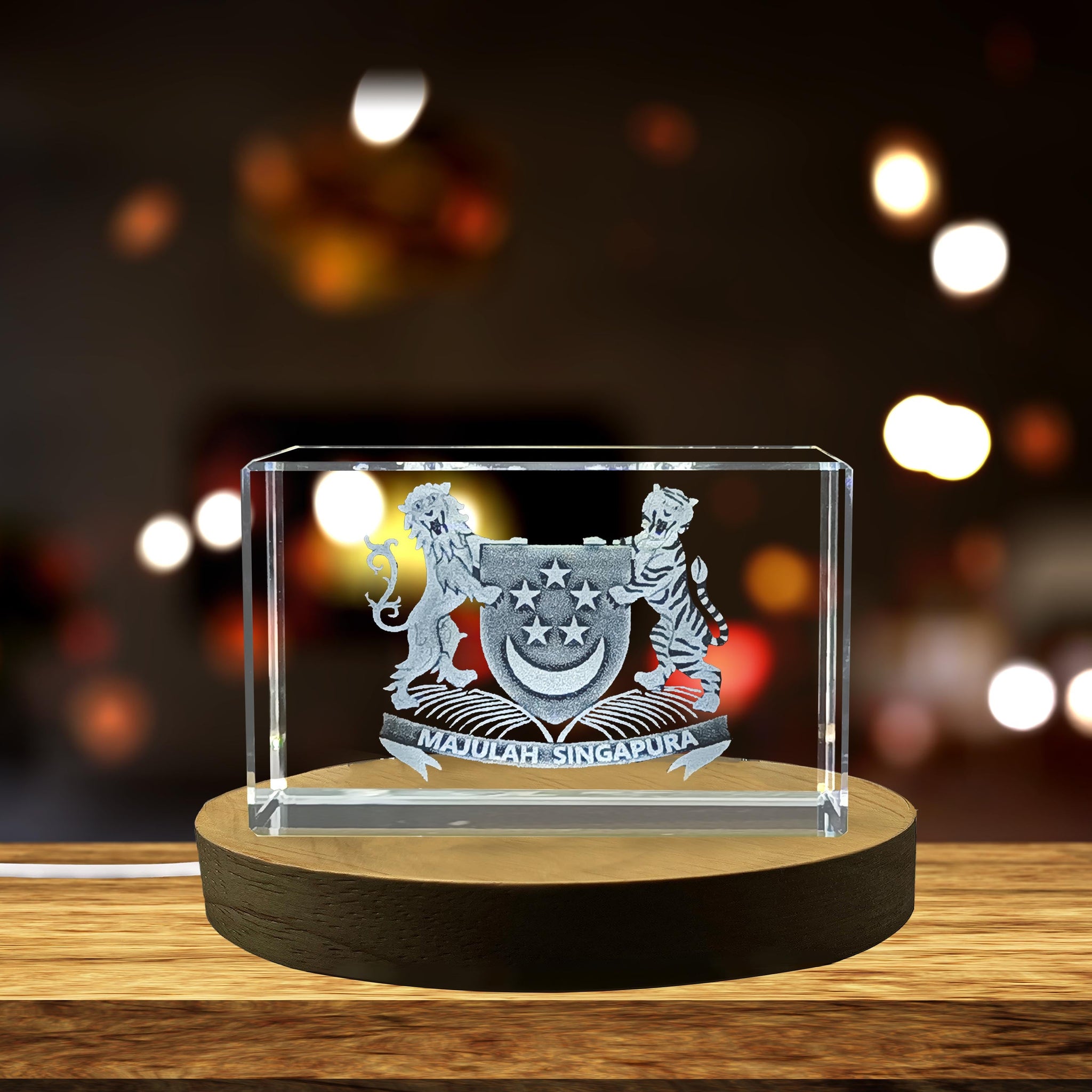 High-Quality Photo Printing & Personalized Gifts - Singapour National Emblem 3D Engraved Crystal Gift | FreezePIX