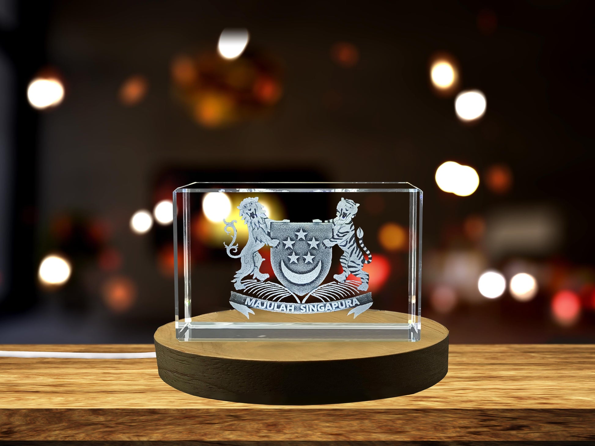 High-Quality Photo Printing & Personalized Gifts - Singapour National Emblem 3D Engraved Crystal Gift | FreezePIX