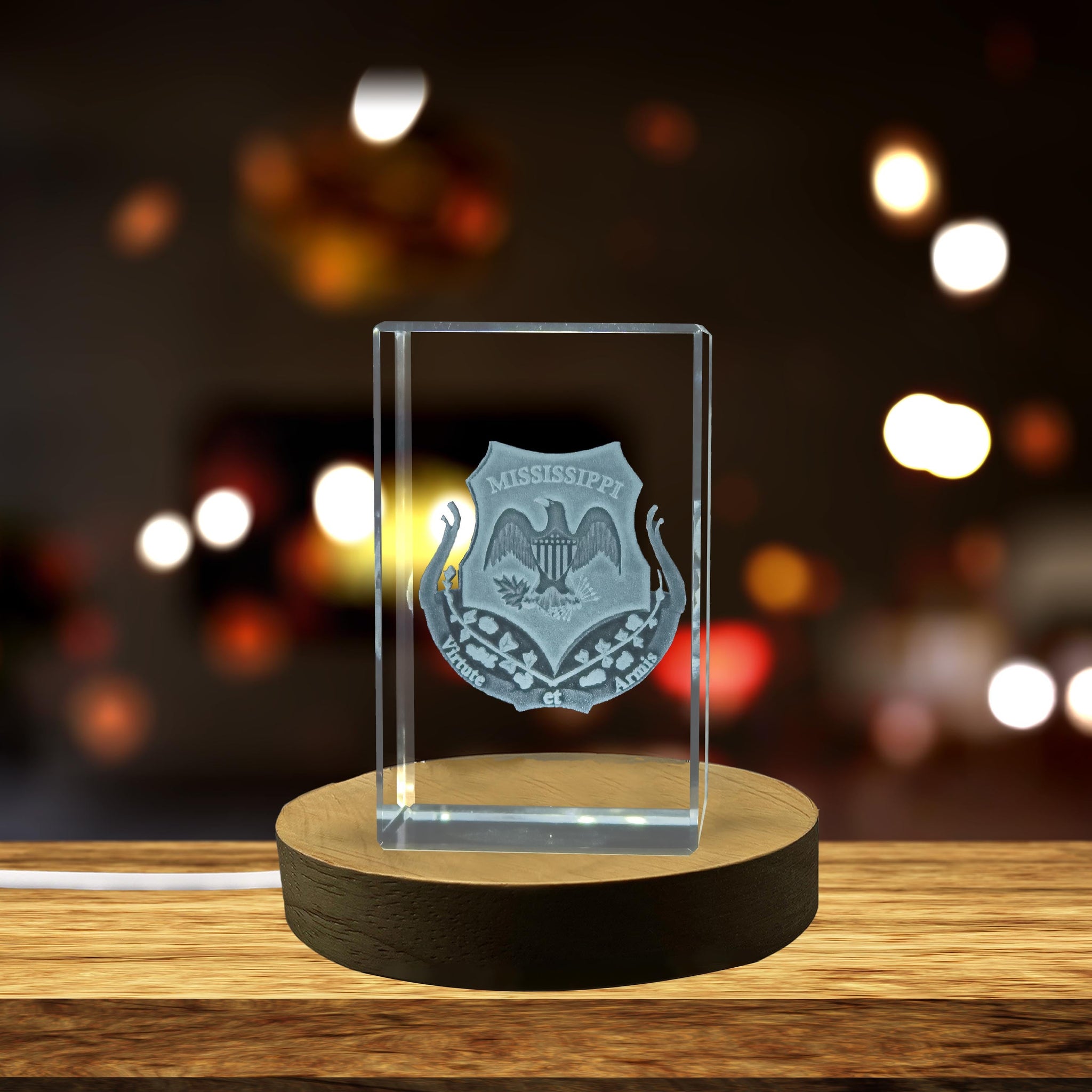 High-Quality Photo Printing & Personalized Gifts - Mississippi State Coat of Arms 3D Engraved Crystal Gift | FreezePIX