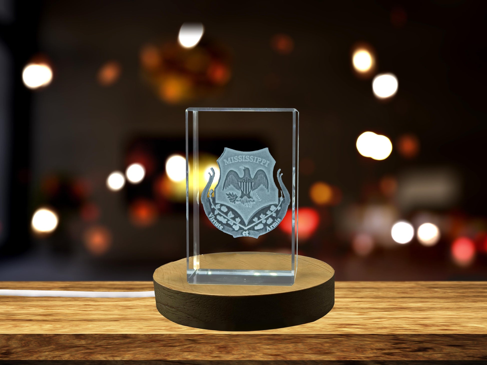 High-Quality Photo Printing & Personalized Gifts - Mississippi State Coat of Arms 3D Engraved Crystal Gift | FreezePIX