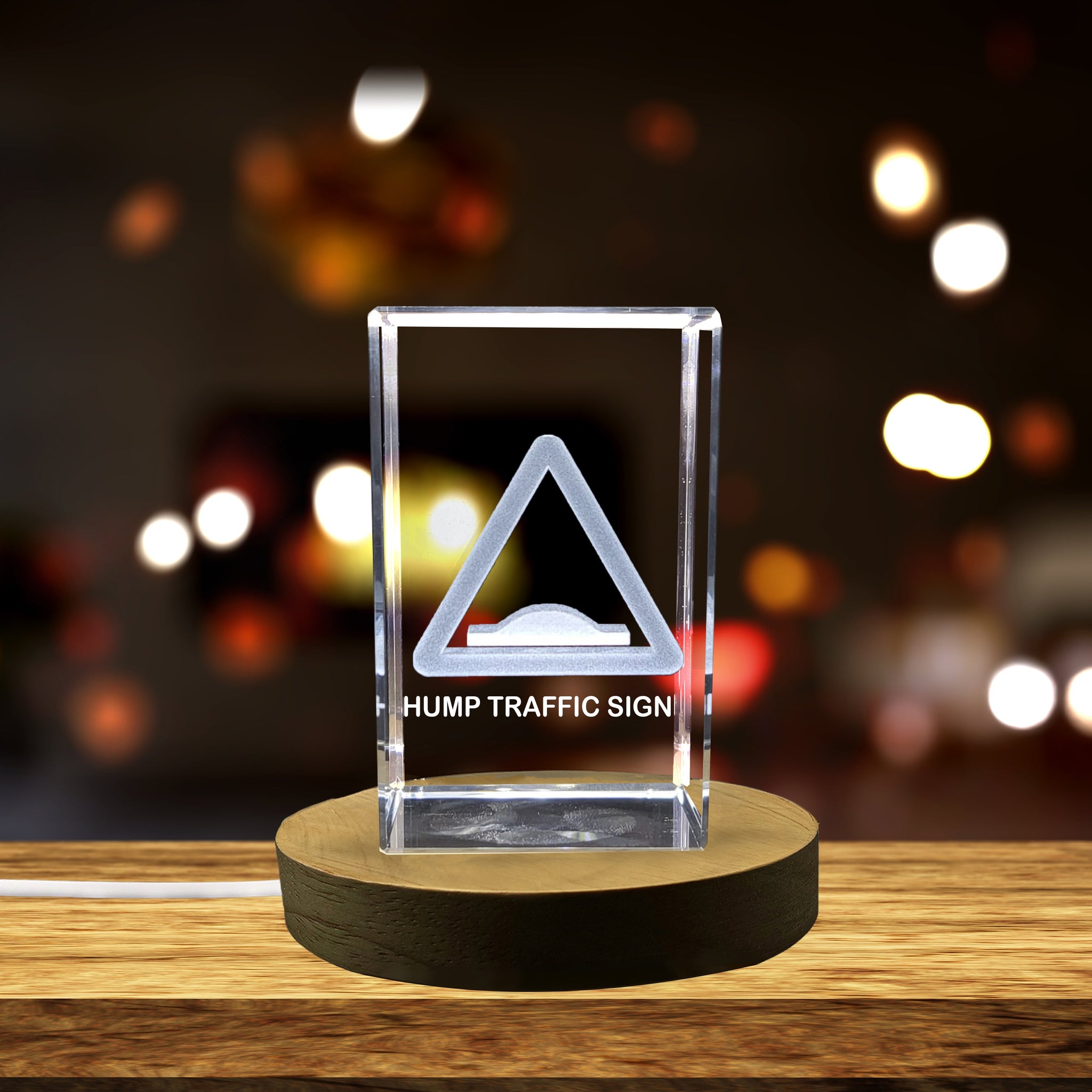 High-Quality Photo Printing & Personalized Gifts - Navigating the Terrain | 3D Engraved Crystal Sculpture of 'Hump' Traffic Sign | FreezePIX