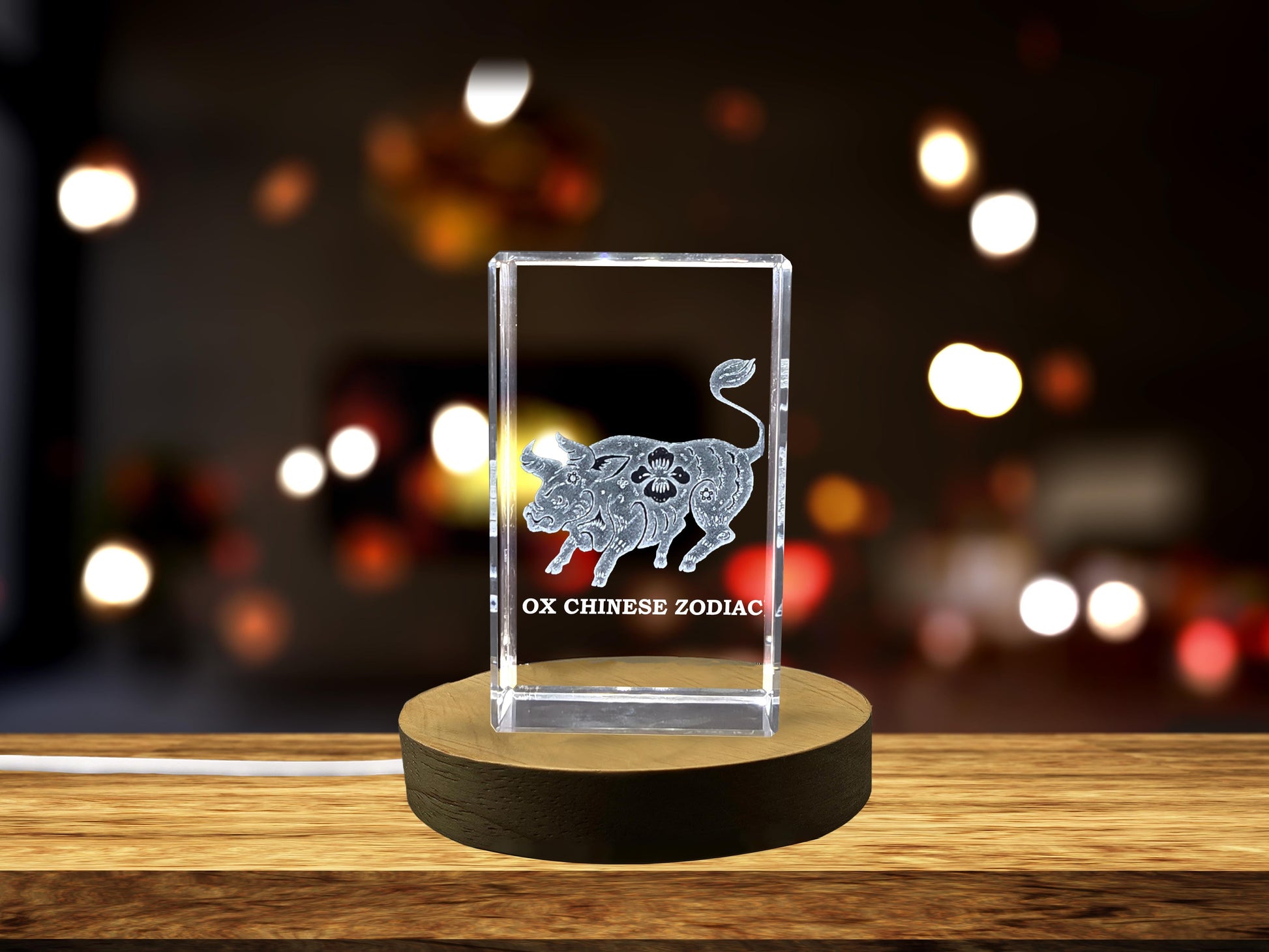 High-Quality Photo Printing & Personalized Gifts - Ox Year Crystal Gifts | Beautiful 3D Engraved Zodiac Ox Crystal Statue for Home Decor | FreezePIX
