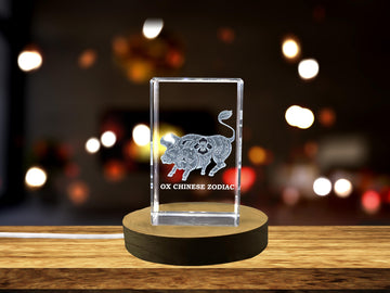 High-Quality Photo Printing & Personalized Gifts - Ox Year Crystal Gifts | Beautiful 3D Engraved Zodiac Ox Crystal Statue for Home Decor | FreezePIX