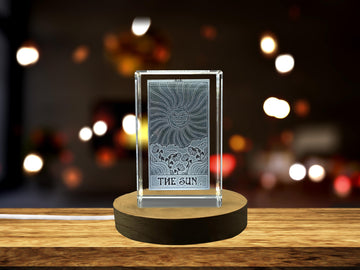 3D Engraved Crystal Sculpture with Sun Symbol