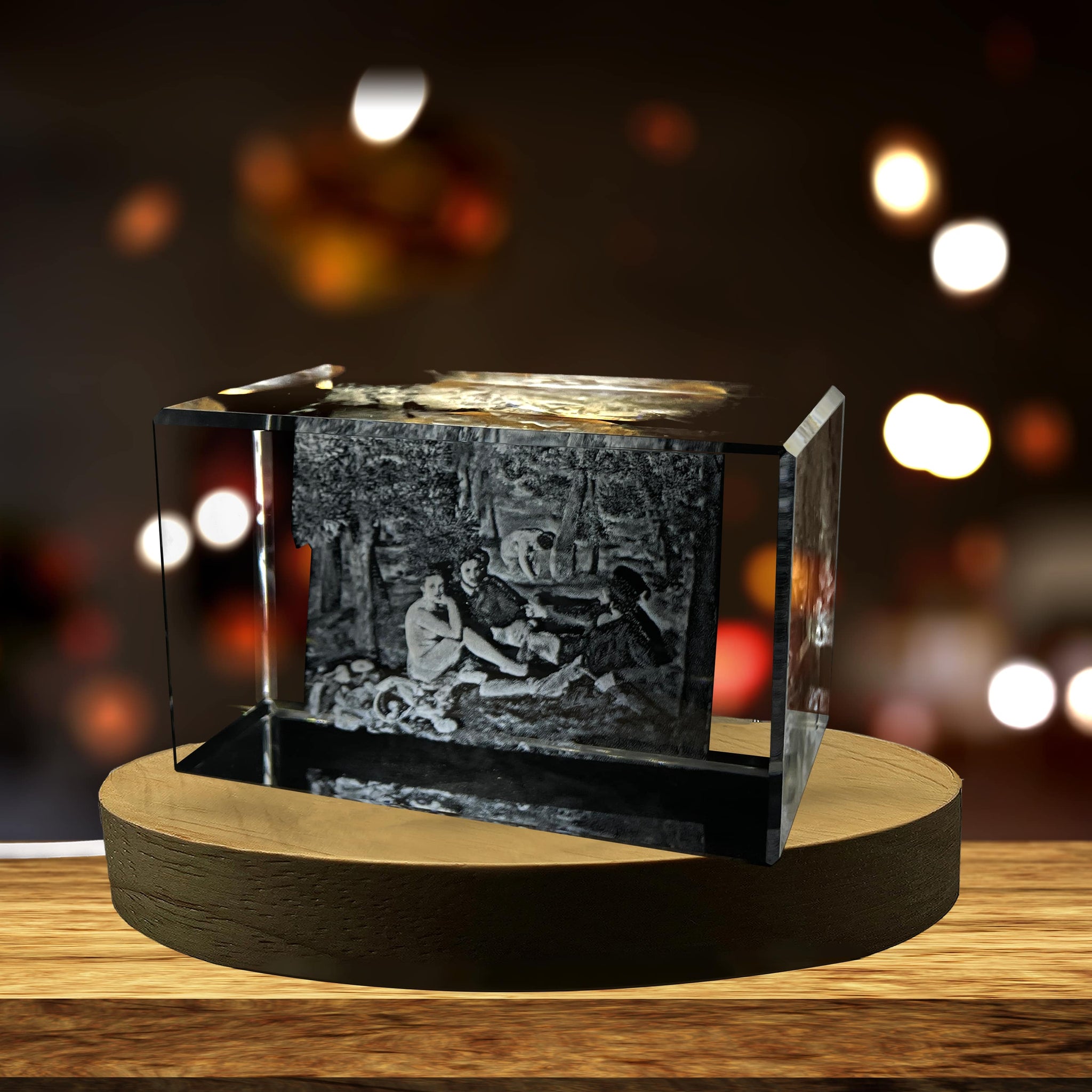 High-Quality Photo Printing & Personalized Gifts - Le Dejeuner sur l'Herbe 3D Engraved Crystal Decor with LED Base Light | FreezePIX