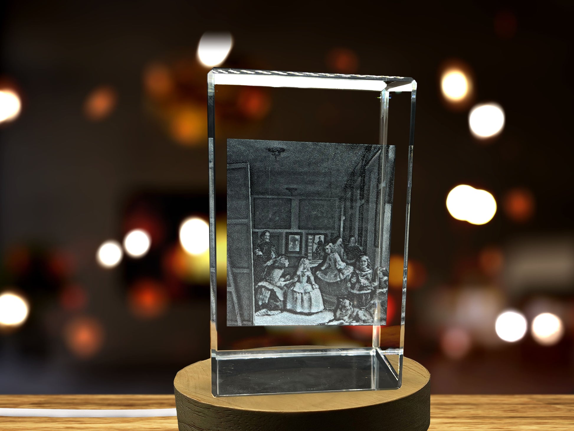 High-Quality Photo Printing & Personalized Gifts - Las Meninas 3D Engraved Crystal Decor with LED Base Light | FreezePIX