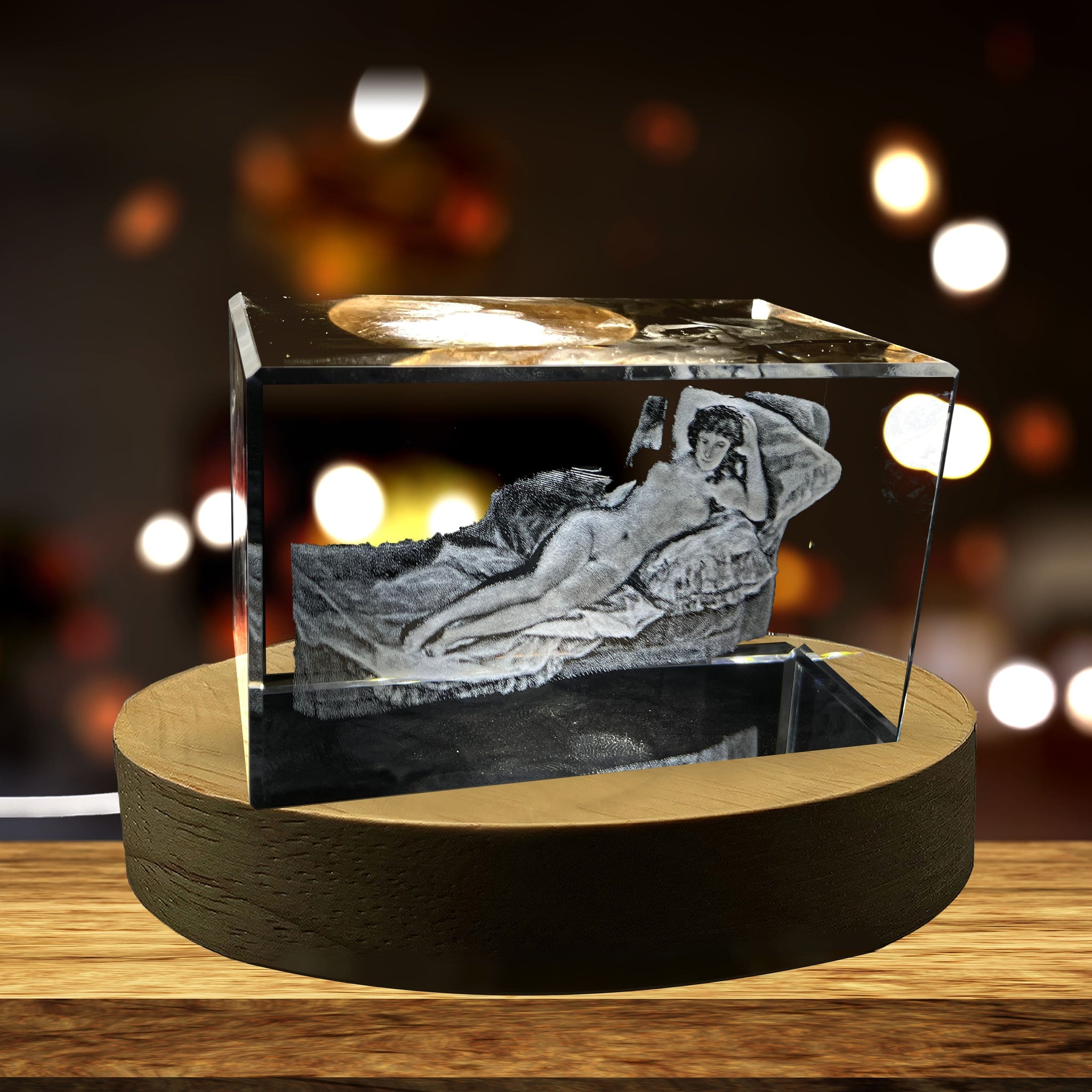 High-Quality Photo Printing & Personalized Gifts - The Naked Maja 3D Engraved Crystal Decor with LED Base Light | FreezePIX