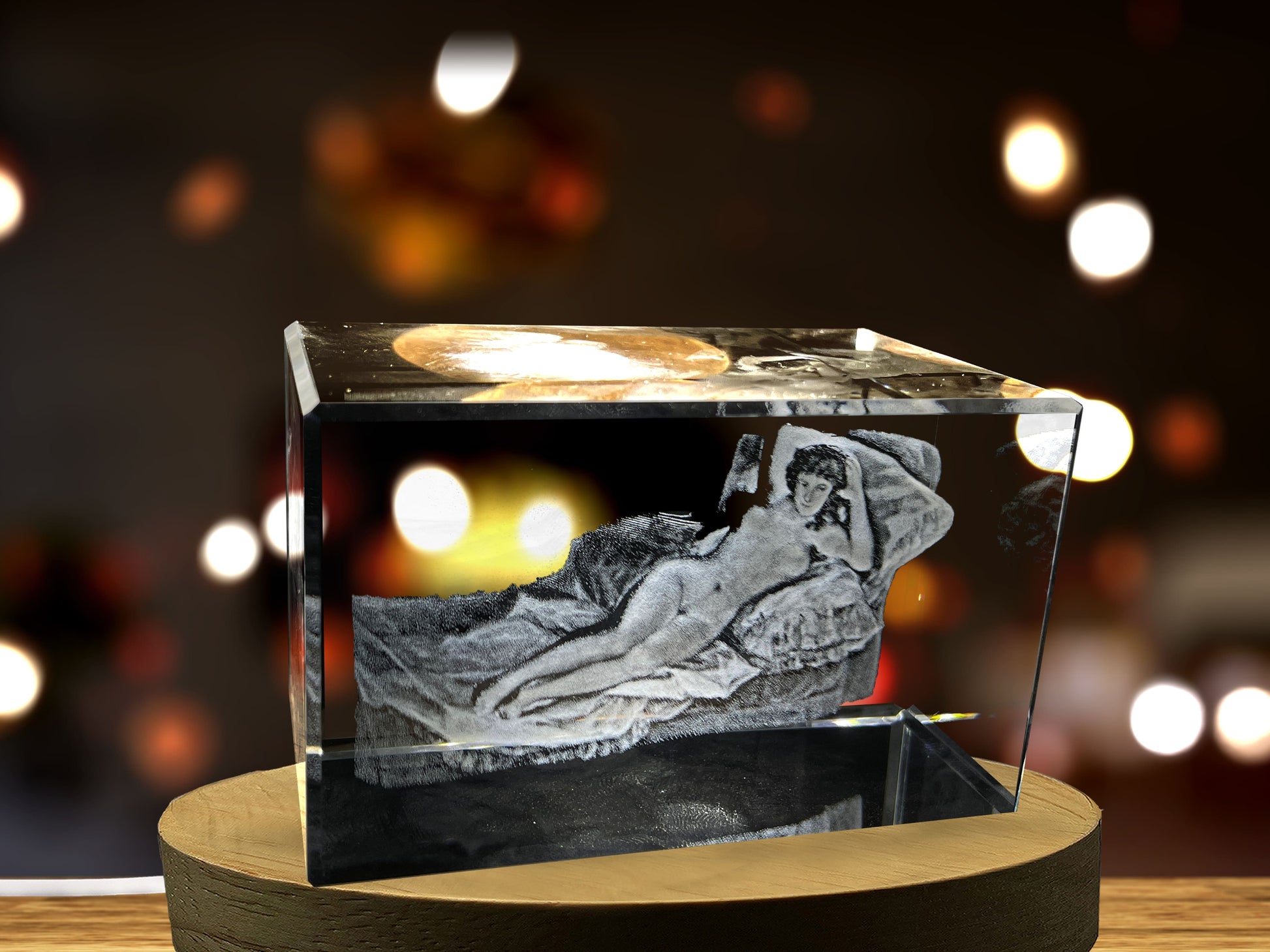 High-Quality Photo Printing & Personalized Gifts - The Naked Maja 3D Engraved Crystal Decor with LED Base Light | FreezePIX