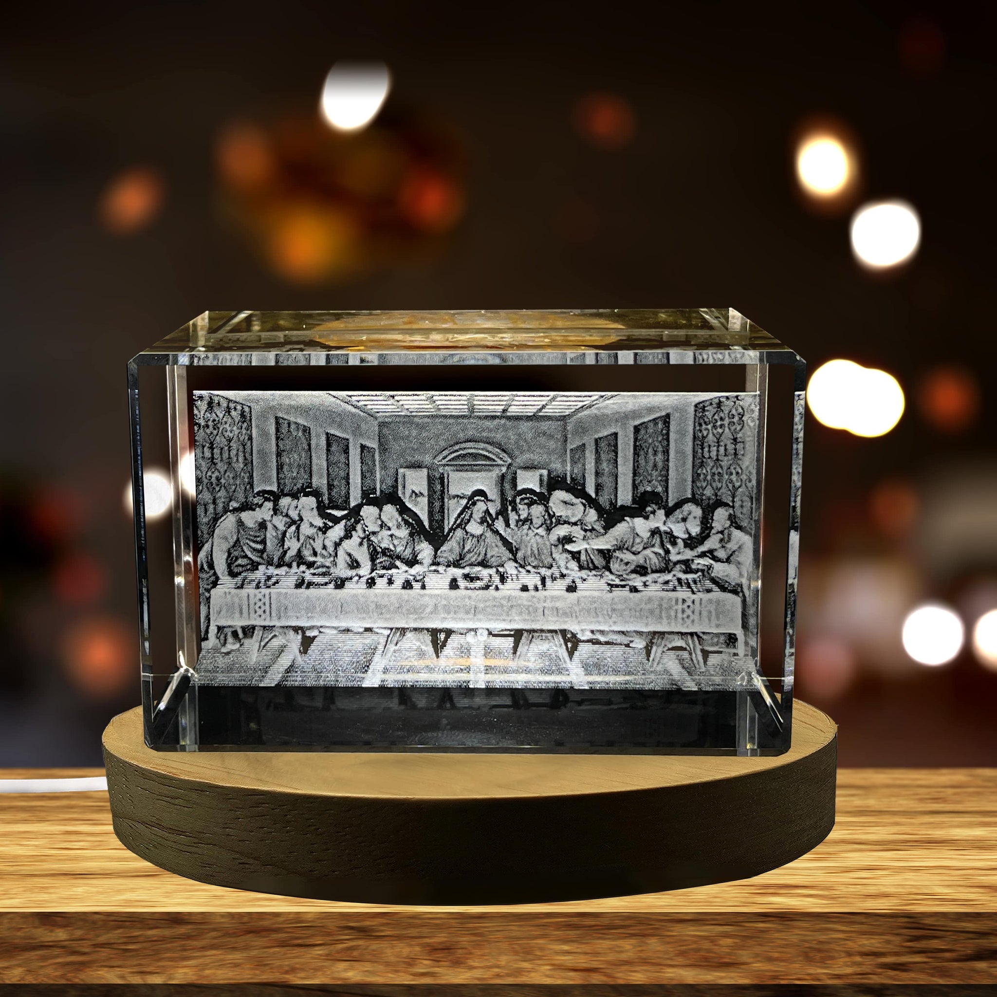 High-Quality Photo Printing & Personalized Gifts - The Last Supper 3D Engraved Crystal Decor with LED Base Light - Made in Canada | FreezePIX