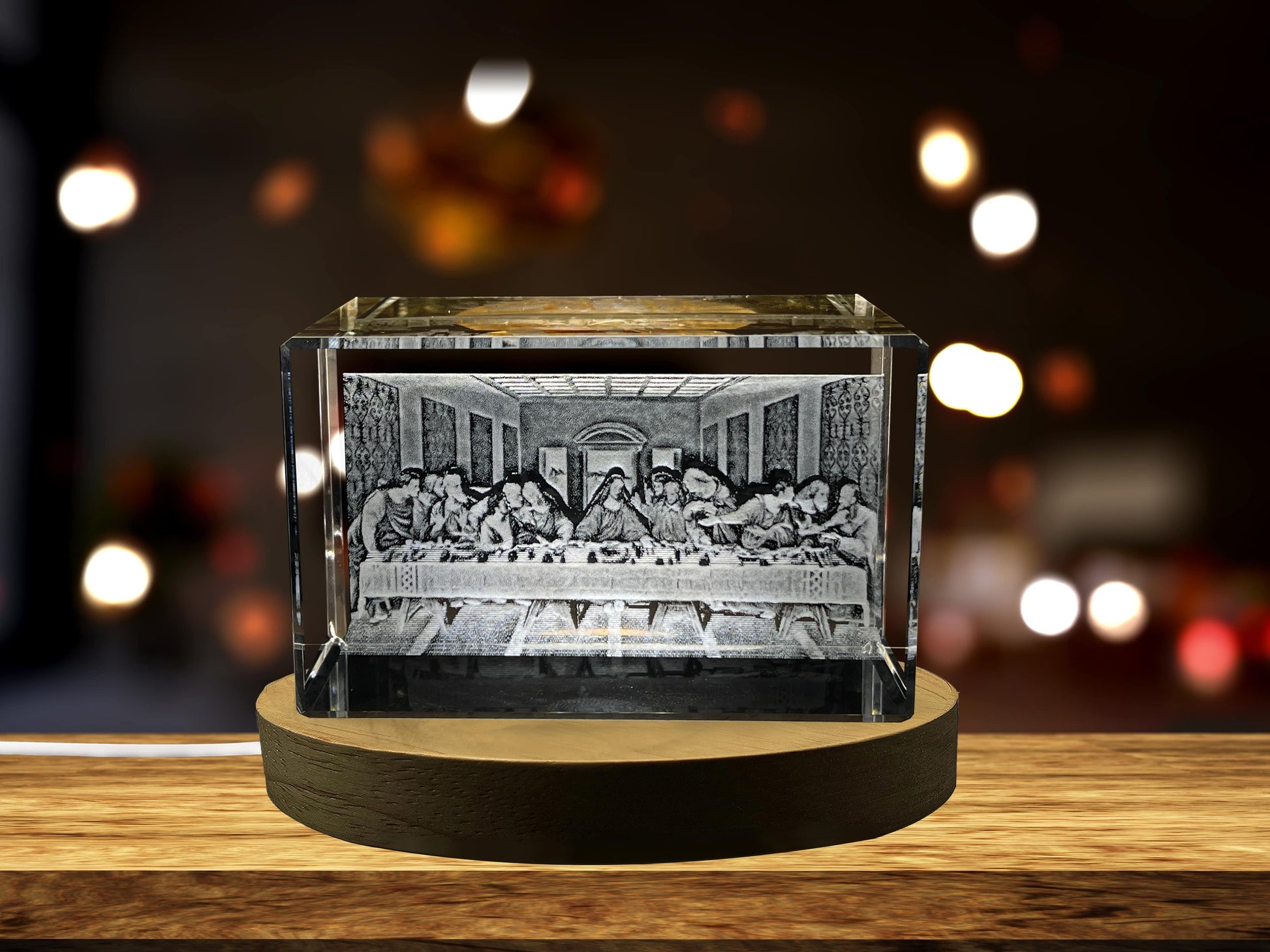 High-Quality Photo Printing & Personalized Gifts - The Last Supper 3D Engraved Crystal Decor with LED Base Light - Made in Canada | FreezePIX