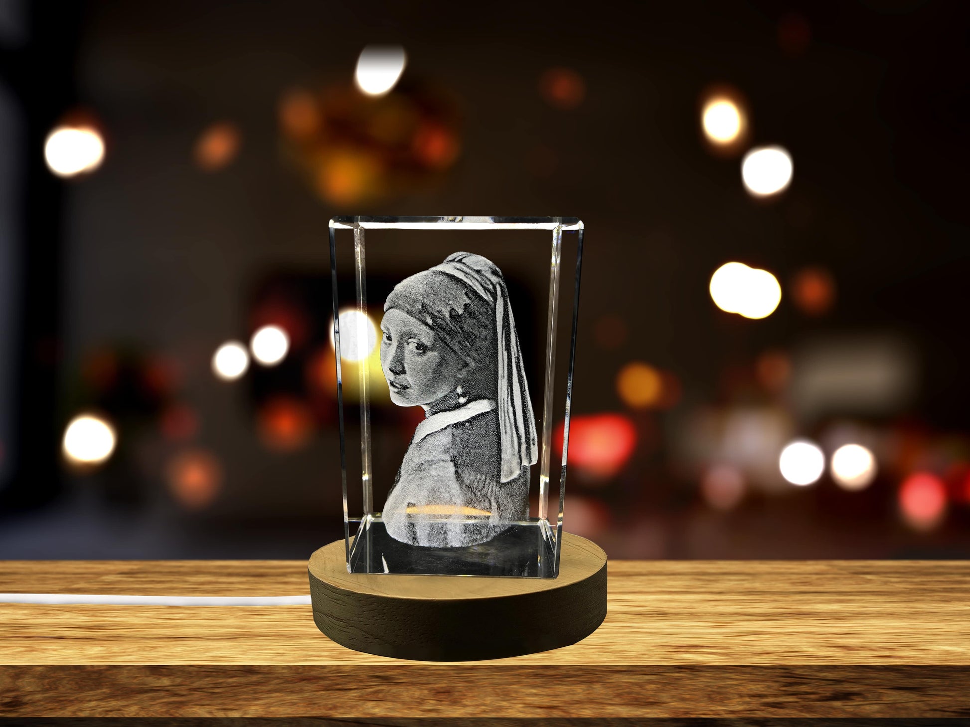 High-Quality Photo Printing & Personalized Gifts - Girl with a Pearl Earring 3D Engraved Crystal Decor | FreezePIX