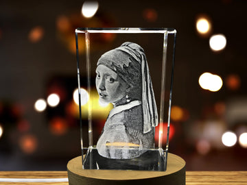 Girl with a Pearl Earring 3D Engraved Crystal Decor