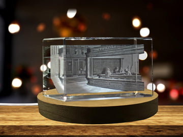 Nighthawks 3D Engraved Crystal Keepsake - Made in Canada, Unique Design, LED Base Included