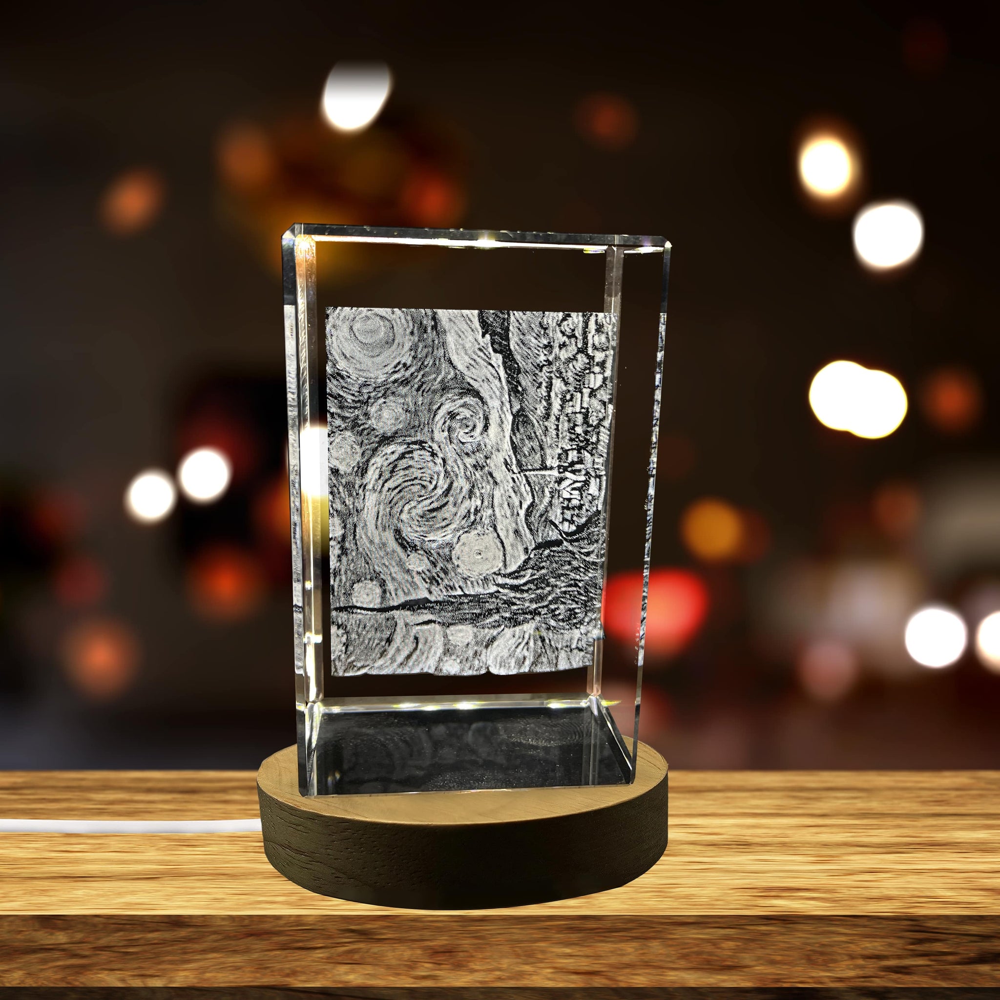 High-Quality Photo Printing & Personalized Gifts - The Starry Night 3D Engraved Crystal Decor with LED Base Light | FreezePIX