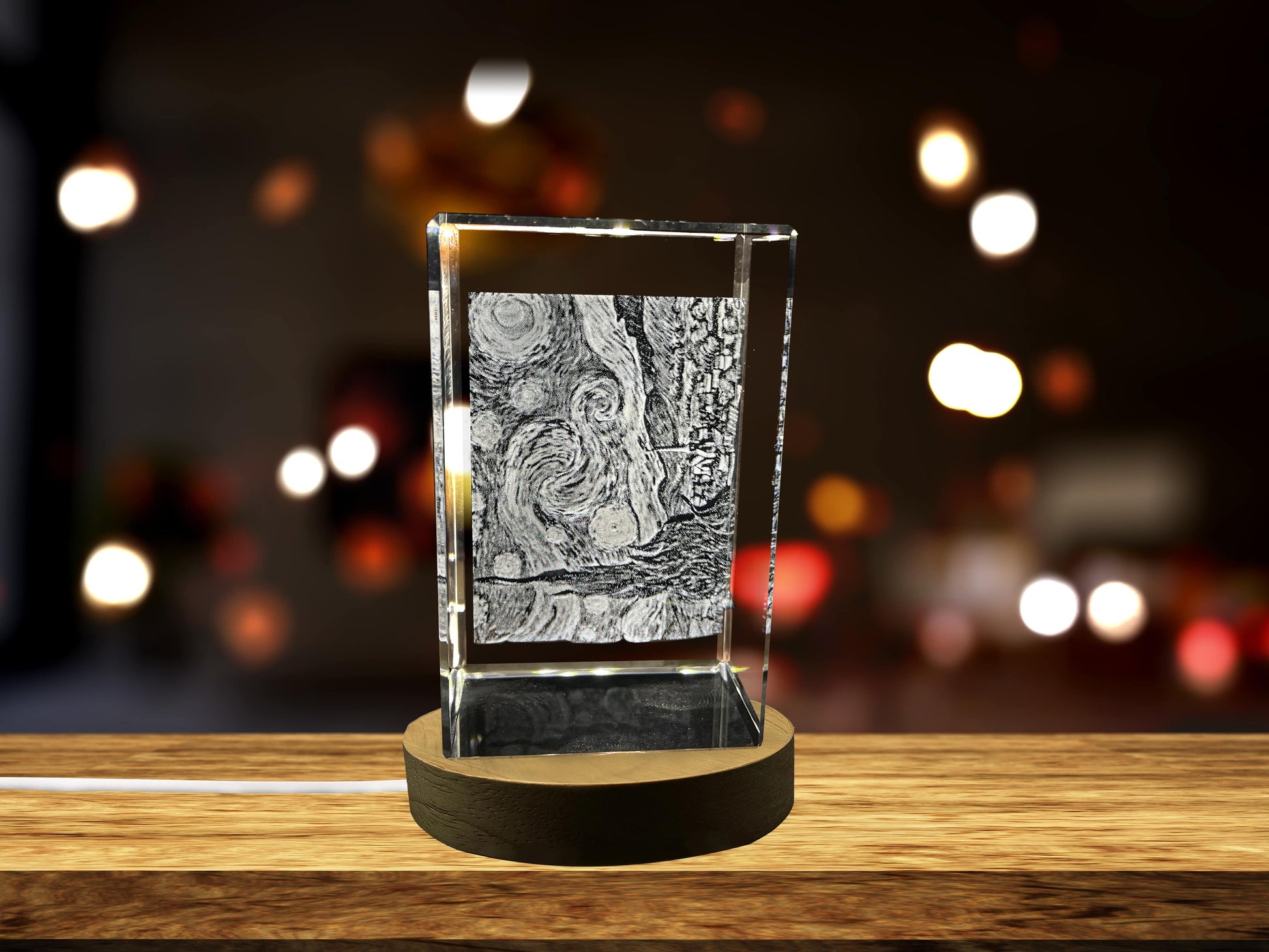 High-Quality Photo Printing & Personalized Gifts - The Starry Night 3D Engraved Crystal Decor with LED Base Light | FreezePIX