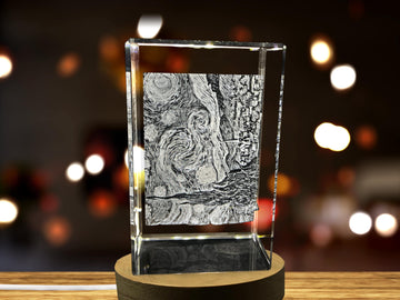 The Starry Night 3D Engraved Crystal Decor with LED Base Light