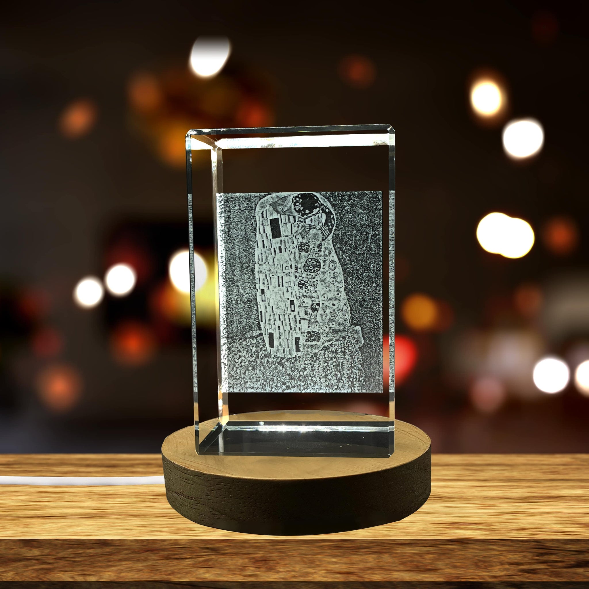 High-Quality Photo Printing & Personalized Gifts - The Kiss 3D Engraved Crystal Decor with LED Base Light - Premium Canadian-Made Art Piece | FreezePIX