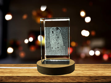 The Kiss 3D Engraved Crystal Decor with LED Base Light - Premium Canadian-Made Art Piece