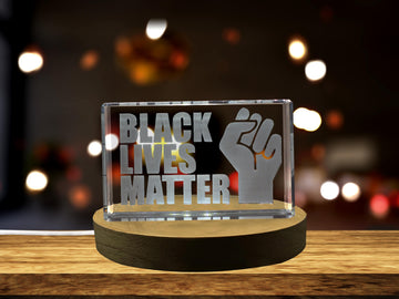 Black Lives Matter Fist 3D Engraved Crystal Keepsake - Illuminated with FREE Round LED Base Light