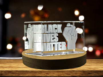Black Lives Matter Fist 3D Engraved Crystal Keepsake - Illuminated with FREE Round LED Base Light