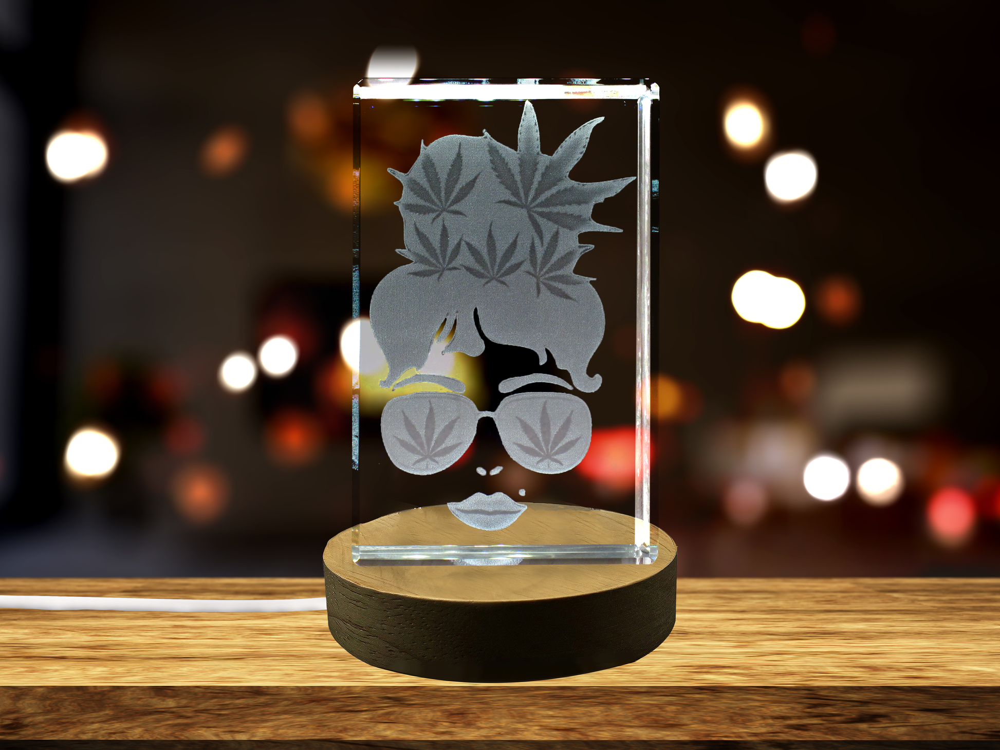 High-Quality Photo Printing & Personalized Gifts - Woman with Cannabis Leaves in her Hair 3D Engraved Crystal 3D Engraved Crystal Keepsake/Gift/Decor/Collectible/Souvenir | FreezePIX