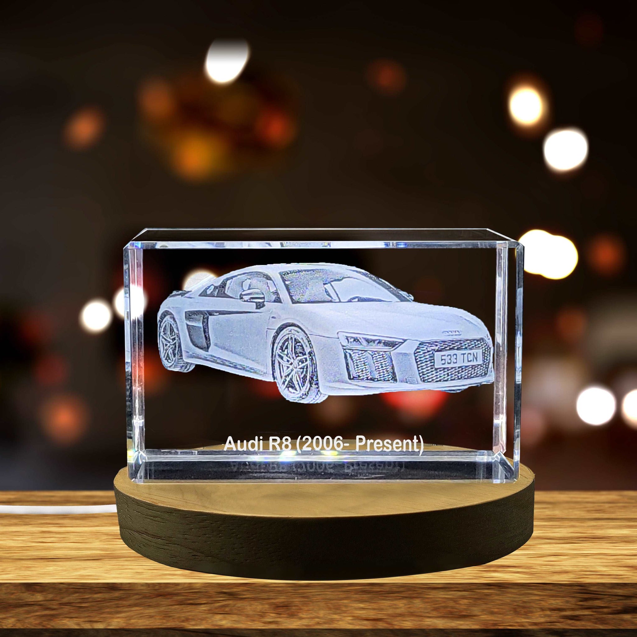 High-Quality Photo Printing & Personalized Gifts - Audi R8 (2006–Present) - A Supercar Masterpiece Immortalized in 3D Engraved Crystal | FreezePIX