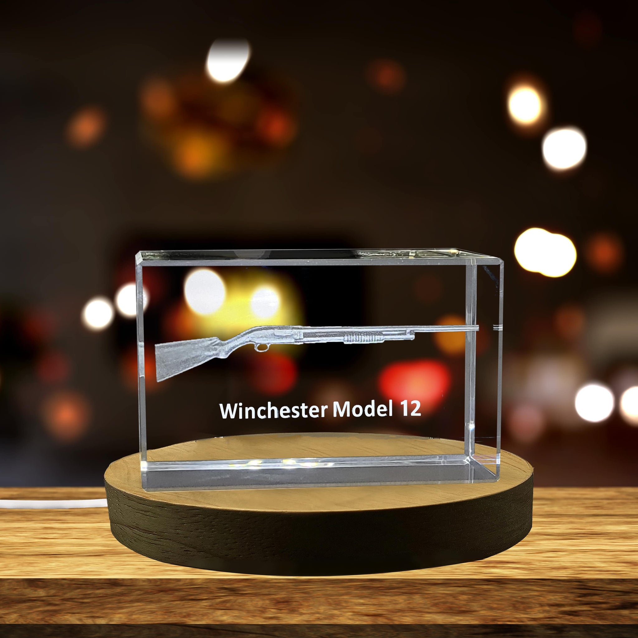 High-Quality Photo Printing & Personalized Gifts - Winchester Model 12 Pump-Action Shotgun Design Laser Engraved Crystal Display | FreezePIX