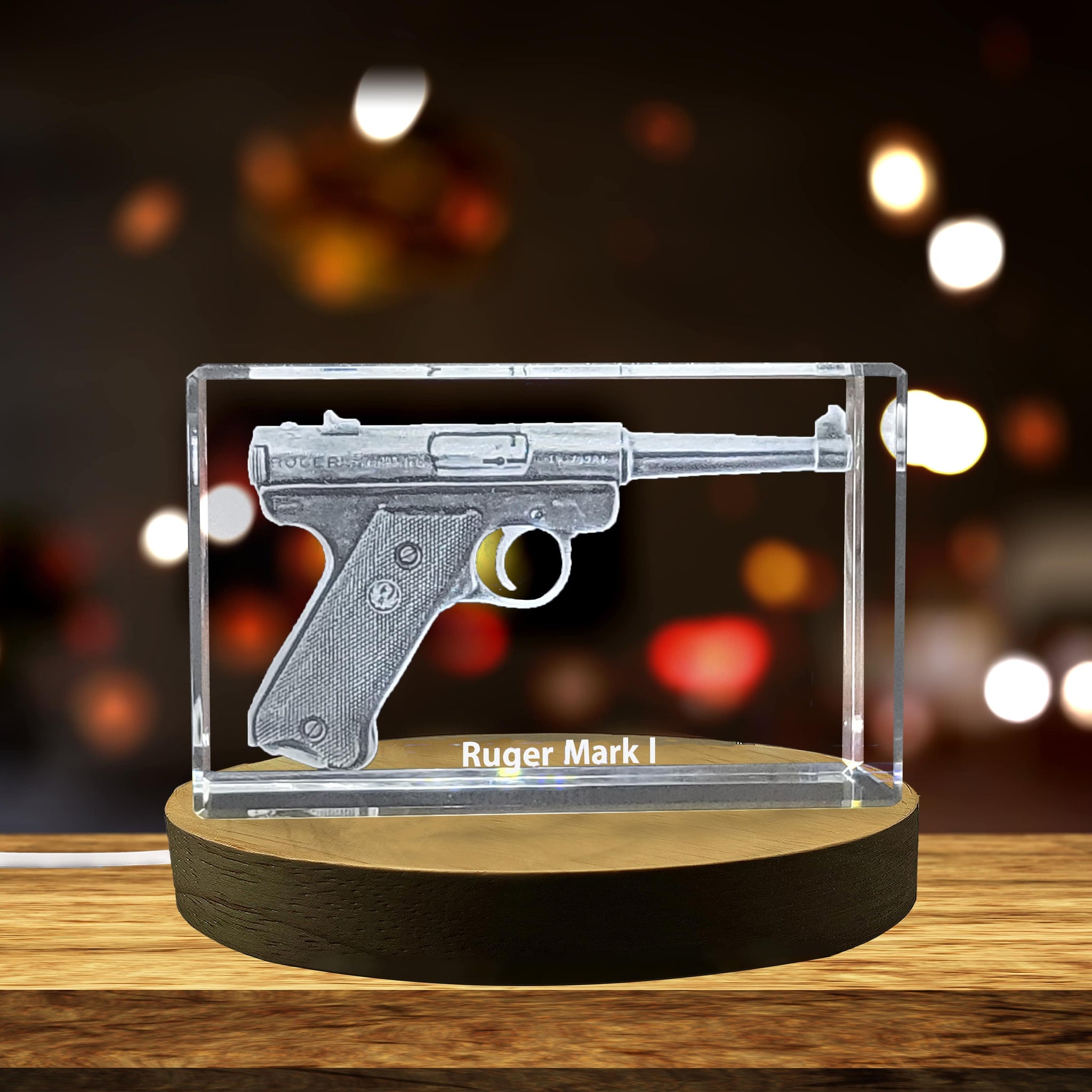 High-Quality Photo Printing & Personalized Gifts - Ruger Mark I .22 LR Pistol Design Laser Engraved Crystal Display | FreezePIX