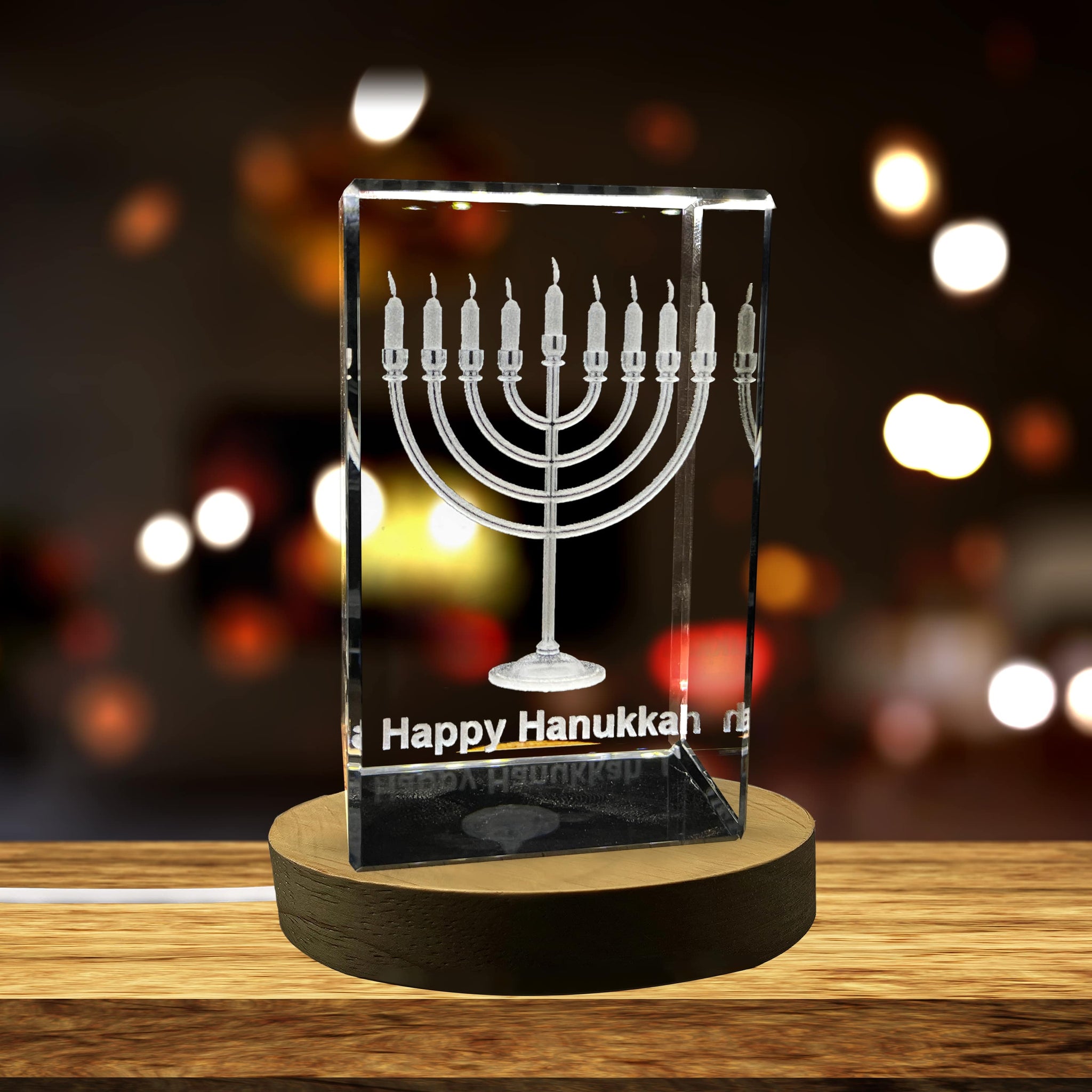 High-Quality Photo Printing & Personalized Gifts - Happy Hanukkah 3D Engraved Crystal Decoration with LED Base Light | FreezePIX