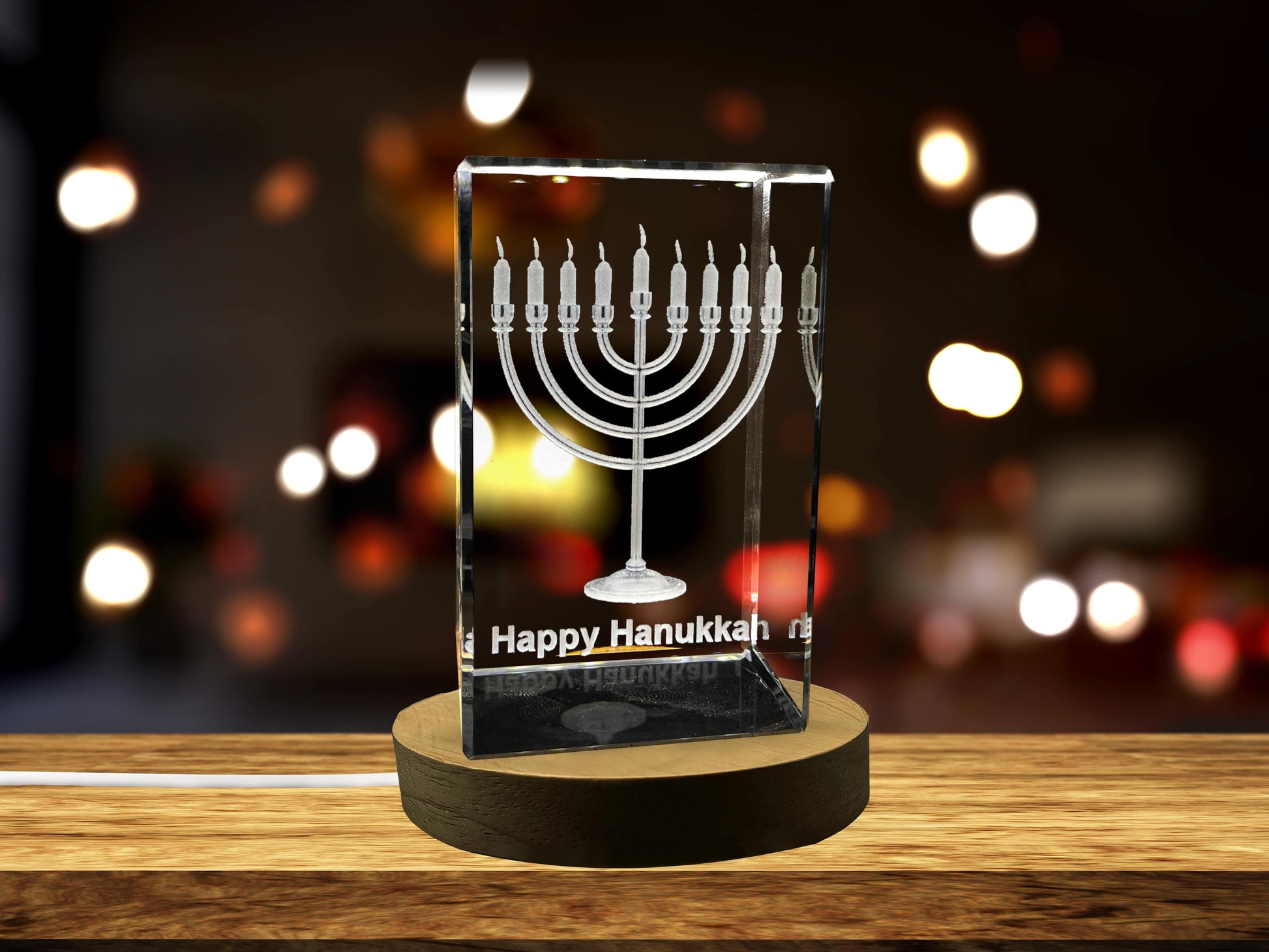 High-Quality Photo Printing & Personalized Gifts - Happy Hanukkah 3D Engraved Crystal Decoration with LED Base Light | FreezePIX