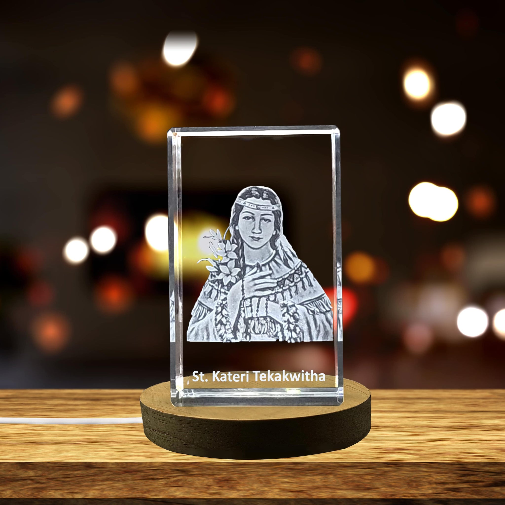 High-Quality Photo Printing & Personalized Gifts - St. Kateri Tekakwitha 3D Engraved Crystal | First Native American Saint Gift | FreezePIX