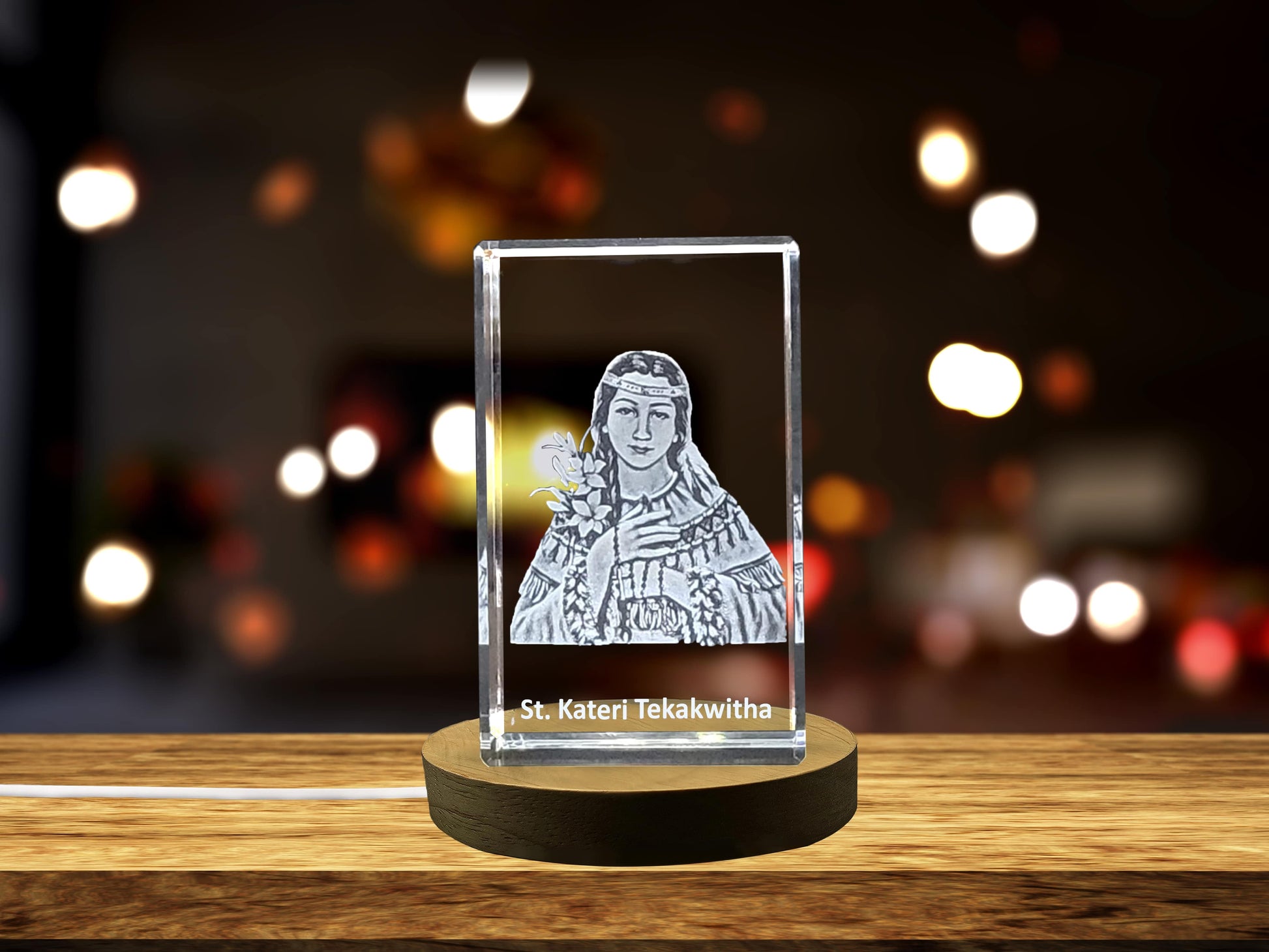 High-Quality Photo Printing & Personalized Gifts - St. Kateri Tekakwitha 3D Engraved Crystal | First Native American Saint Gift | FreezePIX