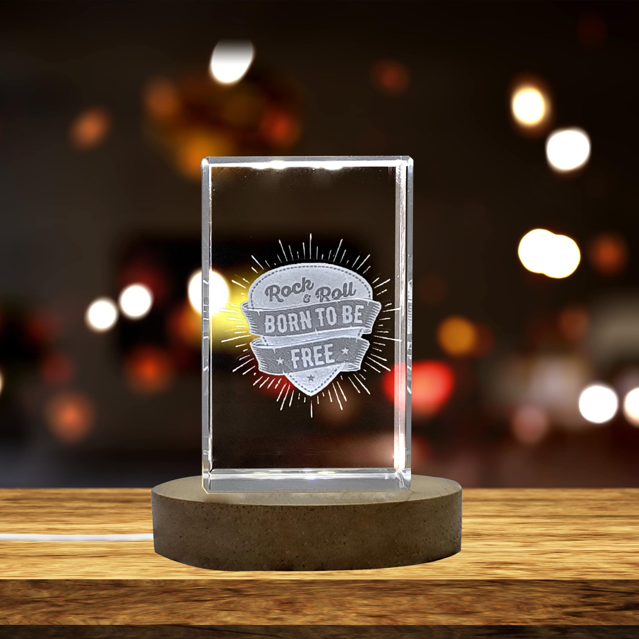 High-Quality Photo Printing & Personalized Gifts - Born to be Free Rock and Roll Sign - 3D Engraved Crystal for Music Lovers | FreezePIX