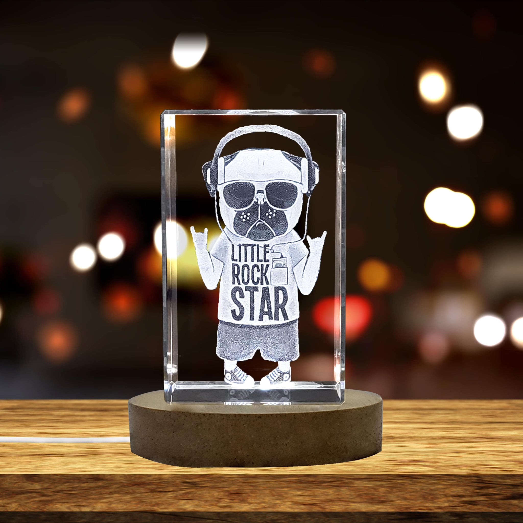 High-Quality Photo Printing & Personalized Gifts - 3D Engraved Crystal with Hand-Drawn Pug Dog Print Design - Unique and Personalized | FreezePIX