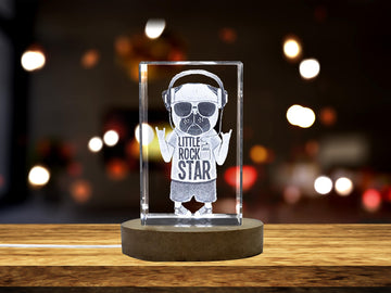 3D Engraved Crystal with Hand-Drawn Pug Dog Print Design - Unique and Personalized