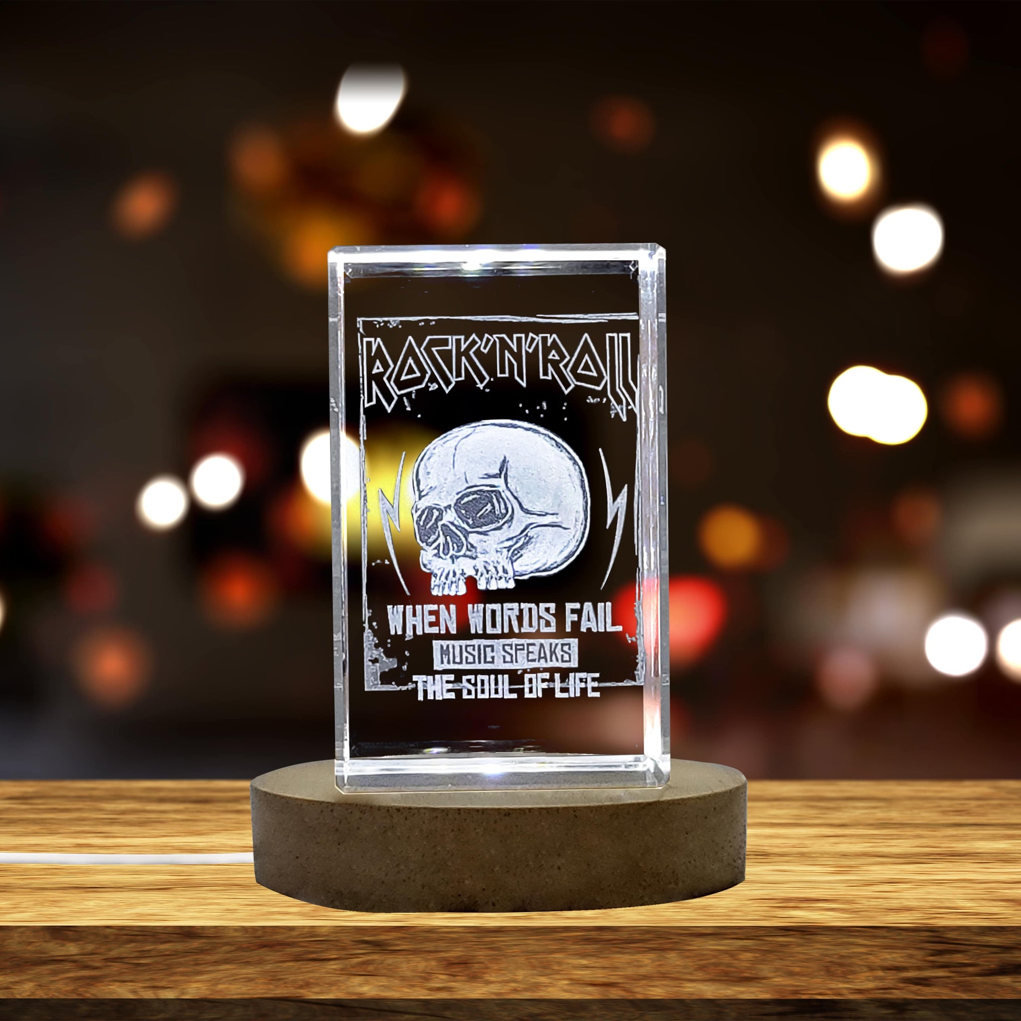 High-Quality Photo Printing & Personalized Gifts - Personalized 3D Engraved Crystal with Rock Music Graphic Design - Perfect Gift for Music Lovers | FreezePIX